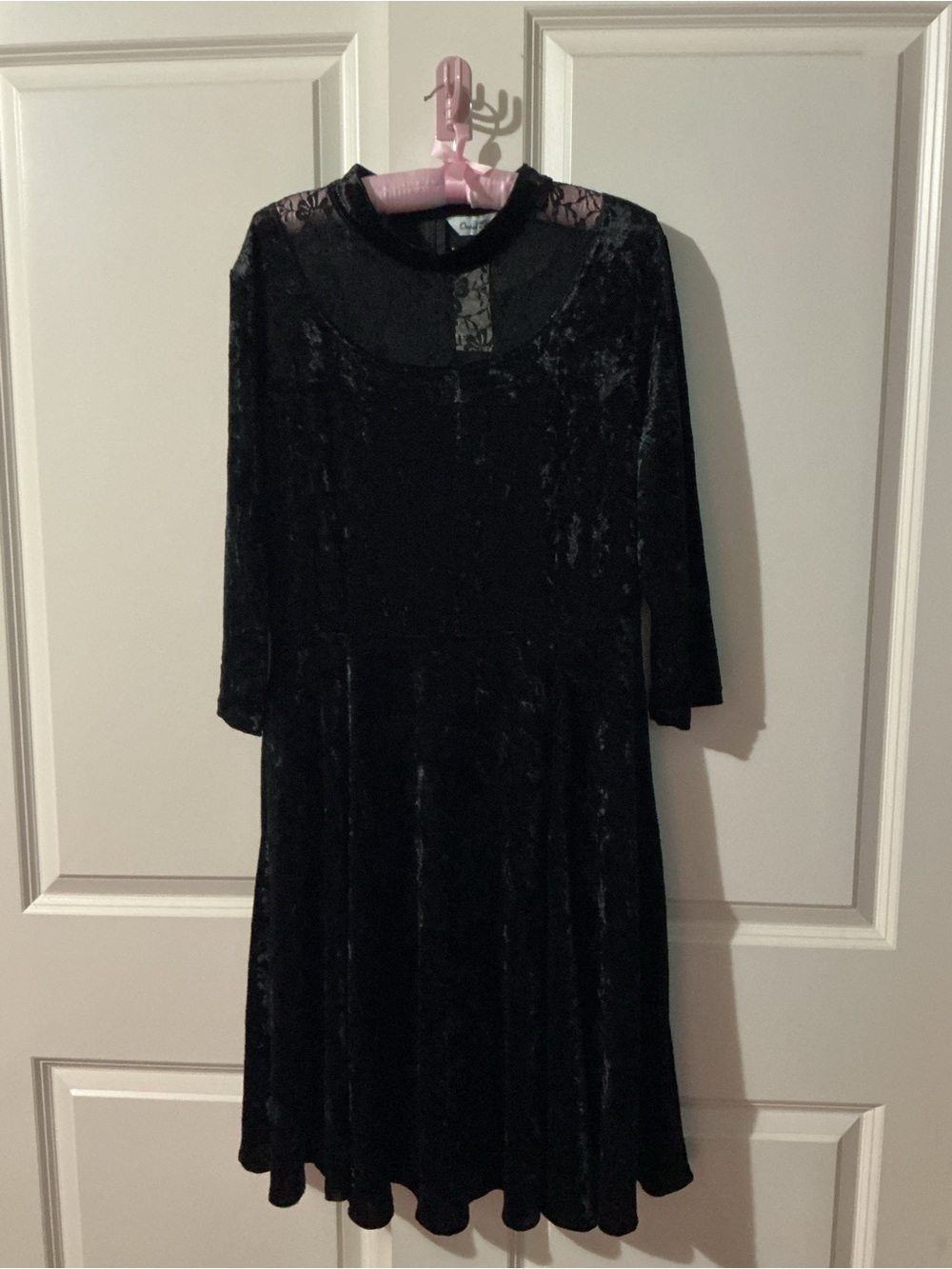 Black Velvet Lace-Yoke Midi Dress